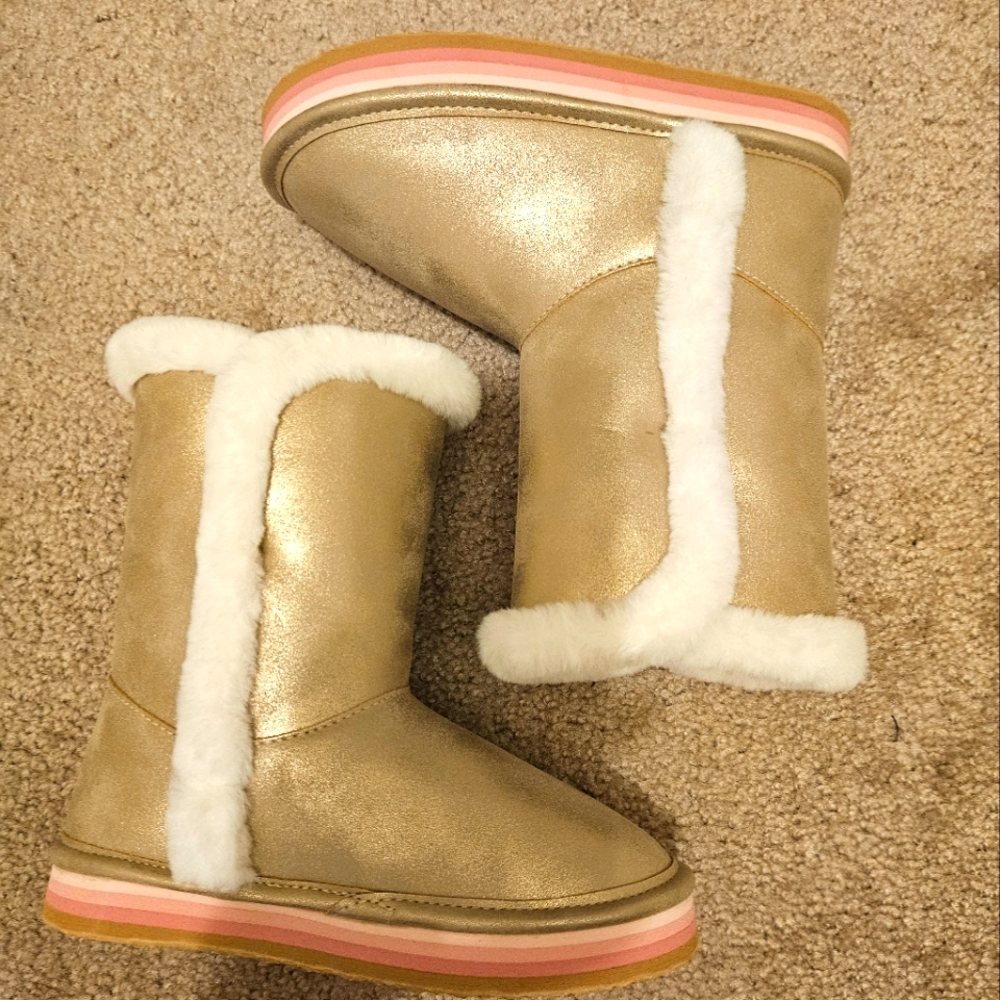 Little Girls Fur Metallic Boots
